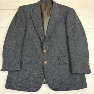 Polo Ralph Lauren Blazer University Club Sport Coat Mens 44 Gray Herringbone Woo